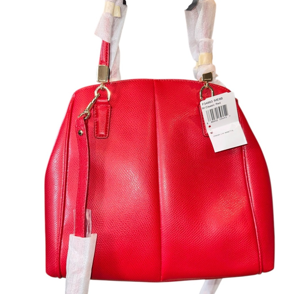 Coach Red Minetta Satchel with unbranded Cherry Charm and Coach Dustbag NWT - Picture 4 of 11